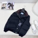 Prada Cropped Compact Poplin Down Jacket Navy Blue 292288 17Ib F0002 S Emo - Image 2