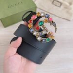 Gucci Leather Belt With Crystal Double G Buckle 513183 Ap0It 1093 - Image 3
