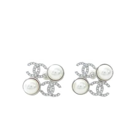 Chanel Stud Earrings Glass Pearls Silver Abf730 B20573 U0937