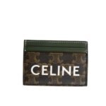 Celine Card Holder In Triomphe Canvas With Celine Print Green 10Cm