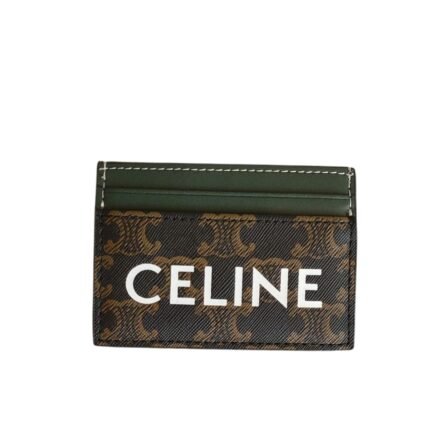 Celine Card Holder In Triomphe Canvas With Celine Print Green 10Cm