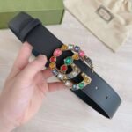 Gucci Leather Belt With Crystal Double G Buckle 513183 Ap0It 1093 - Image 2