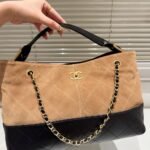 Chanel Shopping Bag Suede Leather Gold Tone Mental Beige And Black 36Cm As5657 B20827 U1536 - Image 3