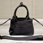 Prada Small Cotton Canvas Handbag Black 22Cm 1Bg464 2Cya F0002 V 8Om - Image 2