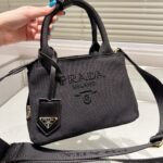 Prada Small Cotton Canvas Handbag Black 22Cm 1Bg464 2Cya F0002 V 8Om - Image 5