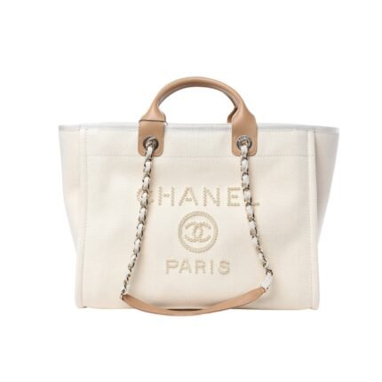 Chanel Shopping Bag With Pearls White 38Cm