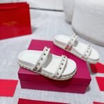 Valentino Garavani Rockstud Leather Espadrille Slide In White - Image 4