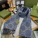Gucci Gg Jacquard Knit Scarf Tassels Navy And Brown 180Cm 6766103G2004165 - Image 2