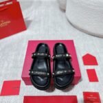 Valentino Garavani Rockstud Leather Espadrille Slide In Black 6W2S0Jr3Bae - Image 2