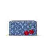 Louis Vuitton X Murakami Zippy Wallet Monogram Cherry Denim Blue 19Cm M23161