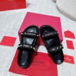 Valentino Garavani Rockstud Leather Espadrille Slide In Black 6W2S0Jr3Bae - Image 3