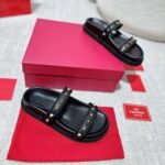 Valentino Garavani Rockstud Leather Espadrille Slide In Black 6W2S0Jr3Bae - Image 4