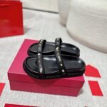 Valentino Garavani Rockstud Leather Espadrille Slide In Black 6W2S0Jr3Bae - Image 5