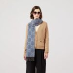 Gucci Gg Jacquard Knit Scarf Tassels Navy And Brown 180Cm 6766103G2004165 - Image 7