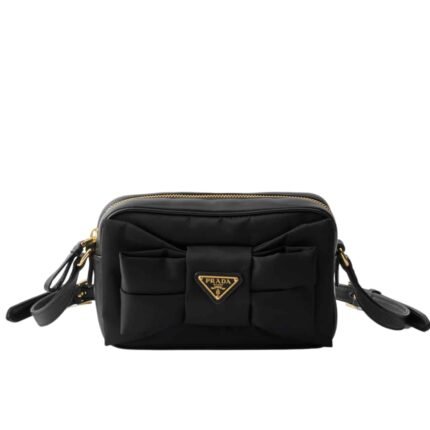 Prada Re Nylon And Nappa Mini Shoulder Bag With Bow Black 18Cm 1Bh166 Rp0C F0002 V Dxo