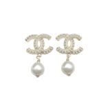 Chanel Cc Pearl Gold Earrings