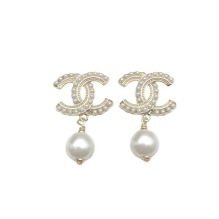 Chanel Cc Pearl Gold Earrings