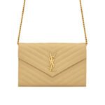 Saint Laurent Classic Cassandre Chain Wallet In Grain De Poudre Leather Beige 22Cm 377828Bow012721
