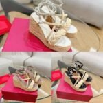 Valentino Garavani Woven Raffia Wedge Espadrilles Beige - Image 8
