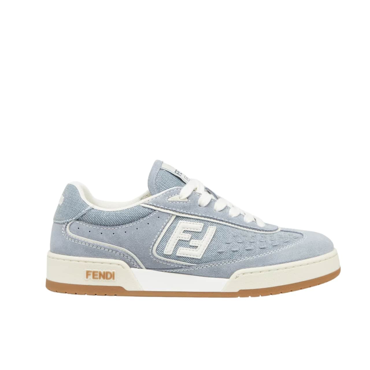 296-3-1 Fendi Match Denim Fabric And Suede Low Tops Light Blue 8E8670Asb3F1Sv1 - Image 1