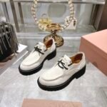 Miumiu  Leather And Calf Hair Leather Laced Shoes Ivory 5E964D 2Hio F0304 F D055 - Image 4