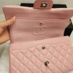 Gift Set: Chanel Classic Double Flap Bag Silver Hardware Light Pink 25Cm With Camellia Earrings Pink Abg218 B21624 U3368 - Image 4