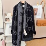 Gucci Gg Cashmere Lamé Jacquard Scarf Dark Gray And Black 180Cm 674275 4Gabx 1360 - Image 4