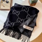 Gucci Gg Cashmere Lamé Jacquard Scarf Dark Gray And Black 180Cm 674275 4Gabx 1360 - Image 5