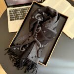 Gucci Gg Cashmere Lamé Jacquard Scarf Dark Gray And Black 180Cm 674275 4Gabx 1360 - Image 3