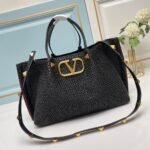 Valentino Garavani Medium Straw Summer Tote Black 35Cm - Image 3