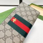 Gucci Supreme Canvas Bee Leather Wallet Long Round Zipper Web Beige Ebony 21Cm - Image 5