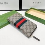 Gucci Supreme Canvas Bee Leather Wallet Long Round Zipper Web Beige Ebony 21Cm - Image 6