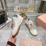 Miumiu Tyre Technical Fabric And Suede Sneaker Cloudy Ivory 5E417E Zjm F0304 F 005 - Image 4