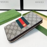 Gucci Supreme Canvas Bee Leather Wallet Long Round Zipper Web Beige Ebony 21Cm - Image 8