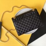 Saint Laurent Envelope Medium In Quilted Grain De Poudre Embossed Leather Black Gold 24Cm 600185Bow911000 - Image 3