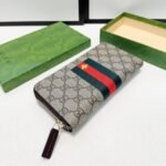 Gucci Supreme Canvas Bee Leather Wallet Long Round Zipper Web Beige Ebony 21Cm - Image 9