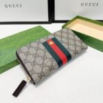 Gucci Supreme Canvas Bee Leather Wallet Long Round Zipper Web Beige Ebony 21Cm - Image 10