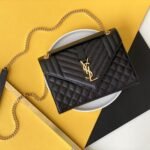 Saint Laurent Envelope Medium In Quilted Grain De Poudre Embossed Leather Black Gold 24Cm 600185Bow911000 - Image 2