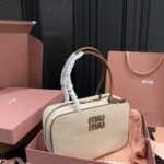 Miumiu Beau Canvas Bag Beige And Brandy 34Cm 5Bb163 Acrn F062F V Ooo - Image 5