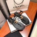 Chanel Gold Pearl Cc Logo Thong Sandals Black - Image 2