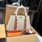 Summer Set: Hermes Garden Party 30 Handbag Canvas Orange And Belt Togo Swift Gold Buckle Brown - Image 2