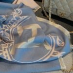 Hermes Cashmere Wool Scarf Wrap Shawl In Blue And Pink 180Cm - Image 4
