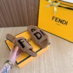 Fendi Fleece Slippers Brown - Image 3