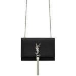 Saint Laurent Kate Small Tassel In Crocodile Embossed Leather Silver Black 19Cm 474366Dnd0N1000