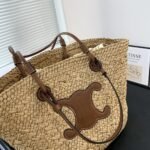 Summer Set: Celine Triomphe Panier In Raffia And Calfskin Tan And Sunglasses Metal Ovale Gold - Image 4