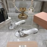 Miumiu Mordoré Nappa Leather Sandals With Bow Silver - Image 3