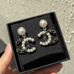 Chanel Stud Earrings Black And Pears Abg562 B22261 U4399 - Image 2