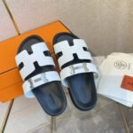 Hermes Chypre Sandal H Logo Silver Hardware White - Image 4