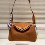 Hermes Limited Edition Gold Veau Doblis And Swift Grizzly Lindy 30 With Palladium Hardware - Image 2