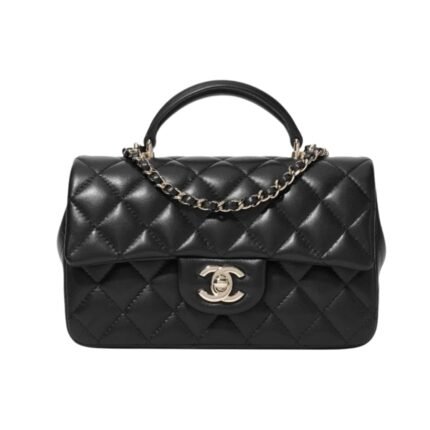 Chanel Mini Flap Bag With Top Handle Silver Hardware Black 20Cm As2431 B06660 94305